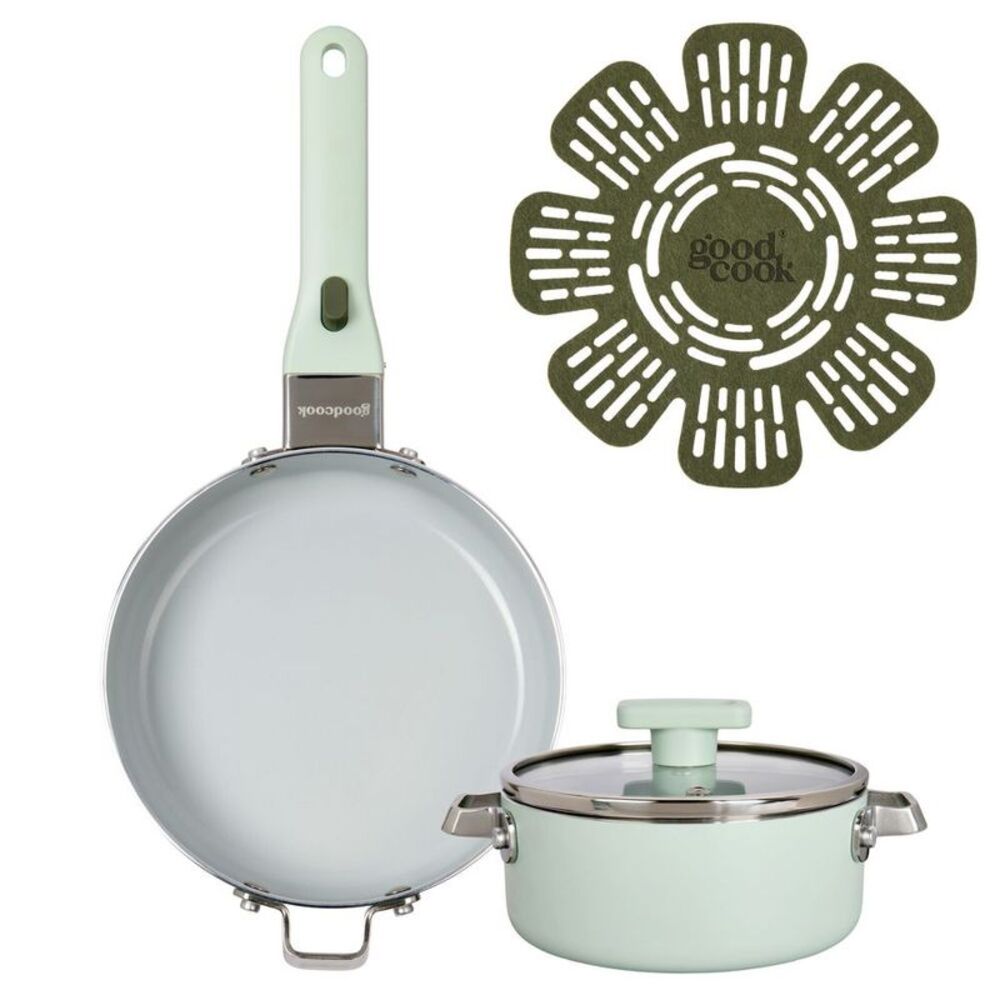 GoodCook 5pc Ceramic Nonstick Cookware Set Removable Handle Sage Green